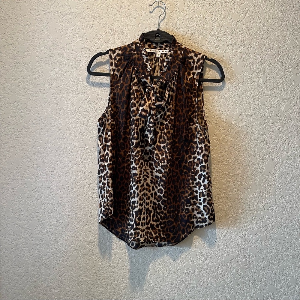 Veronica Beard multicolored leopard print silk blend detail neck sleeveless tank